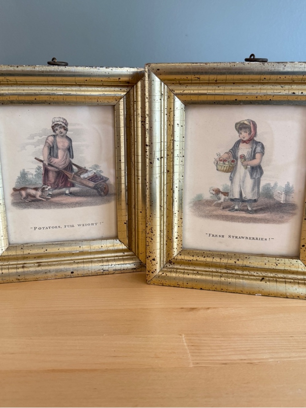 Vintage Cottagecore Framed Prints Set Gold Frames Children Strawberry Farm Art
